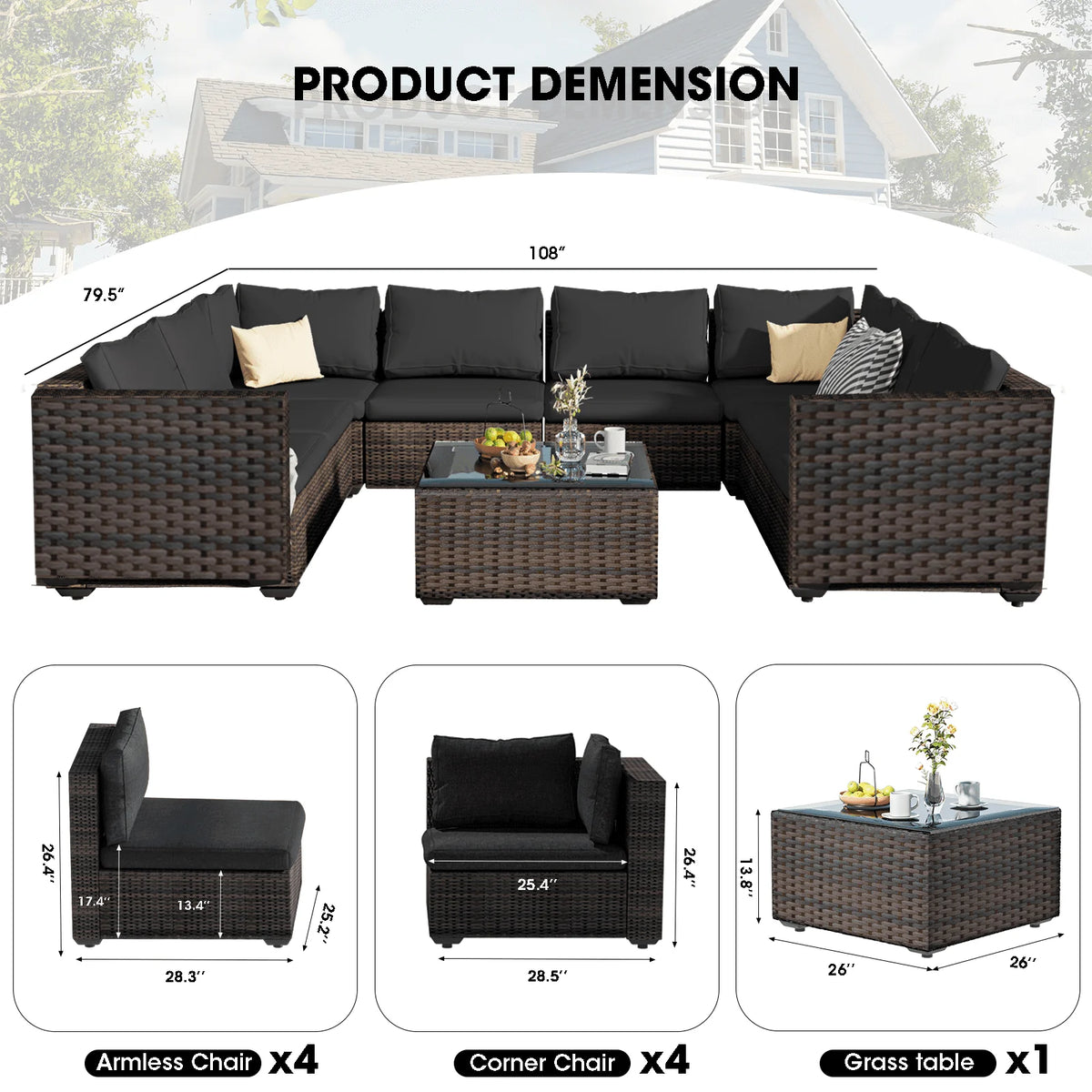 9 Pieces PE Wicker Rattan Outdoor Sofa Set C5132