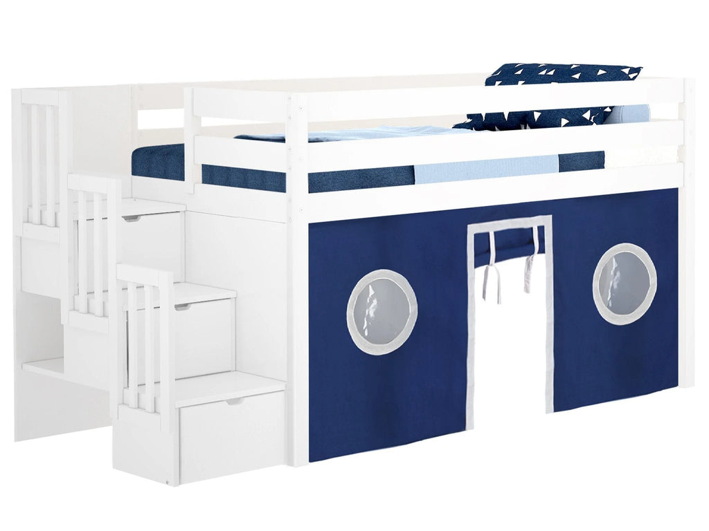 Contemporary Low Loft Twin Bed with 3 Drawer Stairway E9844