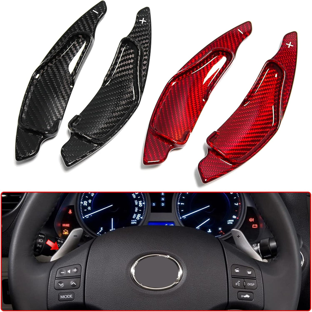 2pcs Real Carbon Fiber Steering Wheel Paddle Shift Extensions (Red, Black) P813449