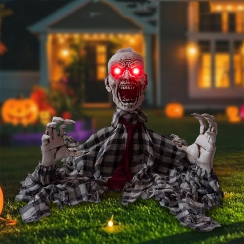 Zombie Animatronics Decoration with Flash Eyes and Sounds F952