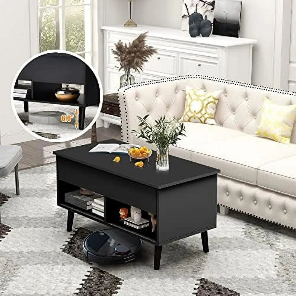 Lift Top Coffee Table with Hidden Compartment and 2 Open Shelves S1523