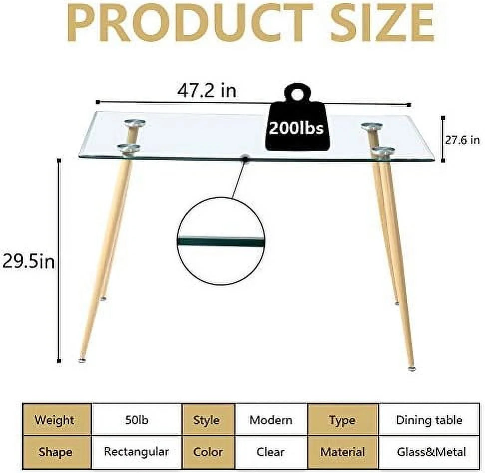 Glass Dining Table for 4 with Tempered Glass Top Metal Legs E758472