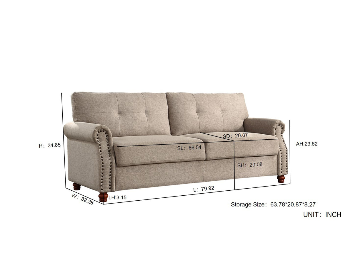 Beige Linen Storage Sofa with Tufted Cushions D31099