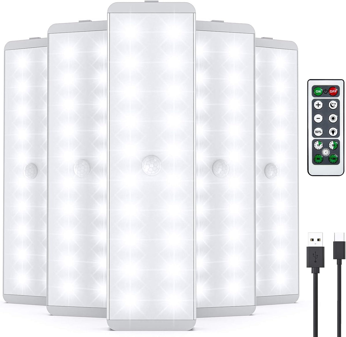 20LEDs USB Rechargeable Motion Sensor Light Bar, 5 Pcs Pack of 2 F3600