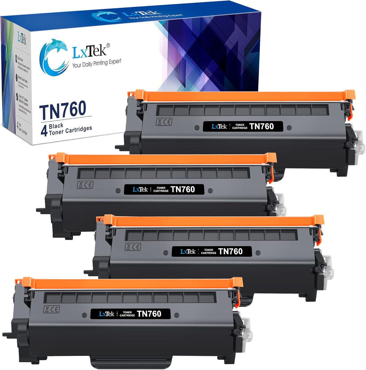 Compatible Toner Cartridge Replacement for Brother TN760 TN730 (Black, 4 Pack) Y67856