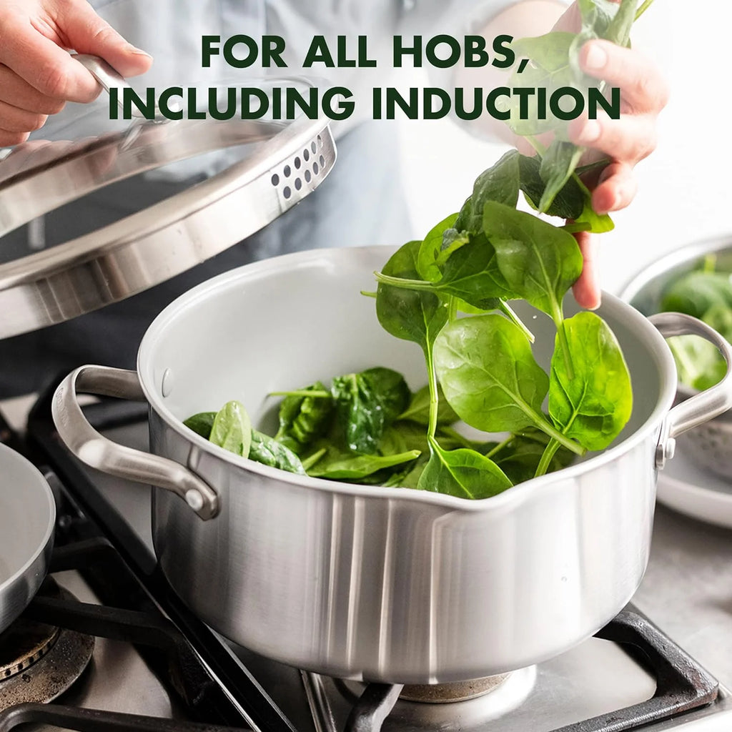 8QT Stainless Steel Nonstick Stock Pot with Strainer Lid and Steamer Q87990