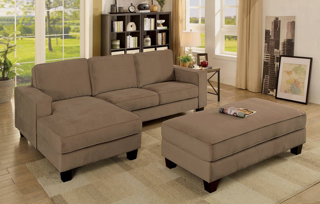 Brown Flannelette Sectional with Ottoman W3940