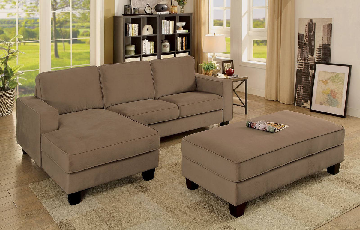 Brown Flannelette Sectional with Ottoman W3940