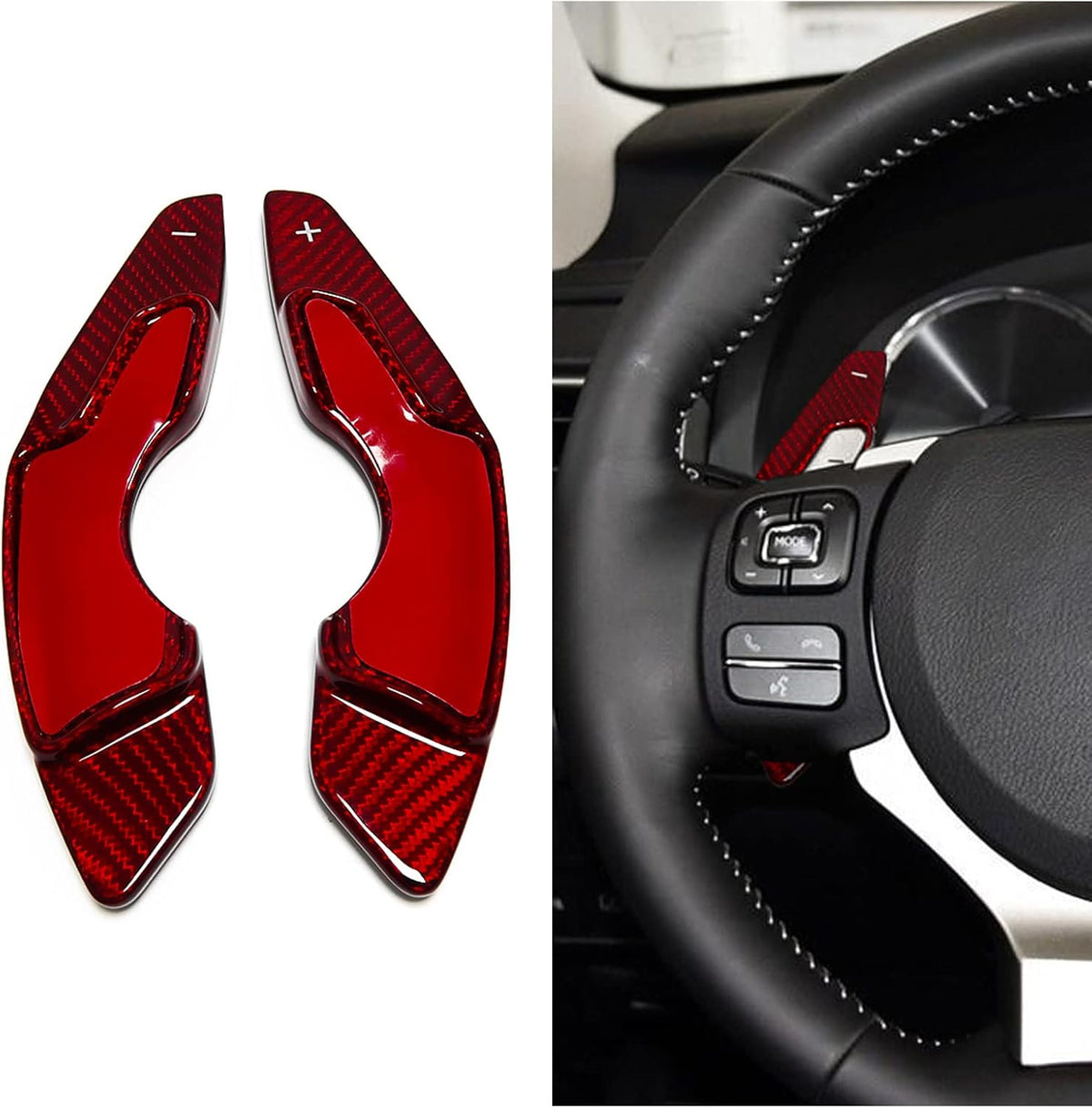 2pcs Real Carbon Fiber Steering Wheel Paddle Shift Extensions (Red, Black) P813449