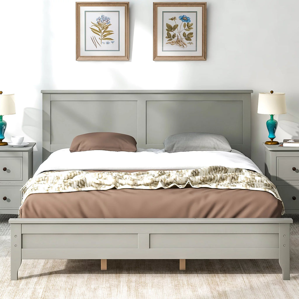 Espresso Queen Size Wood Platform Bed Frame with Headboard B2513
