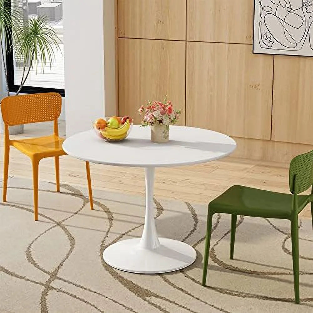32" Round Dining Table with Printed Marble Table Top Metal Base O80038