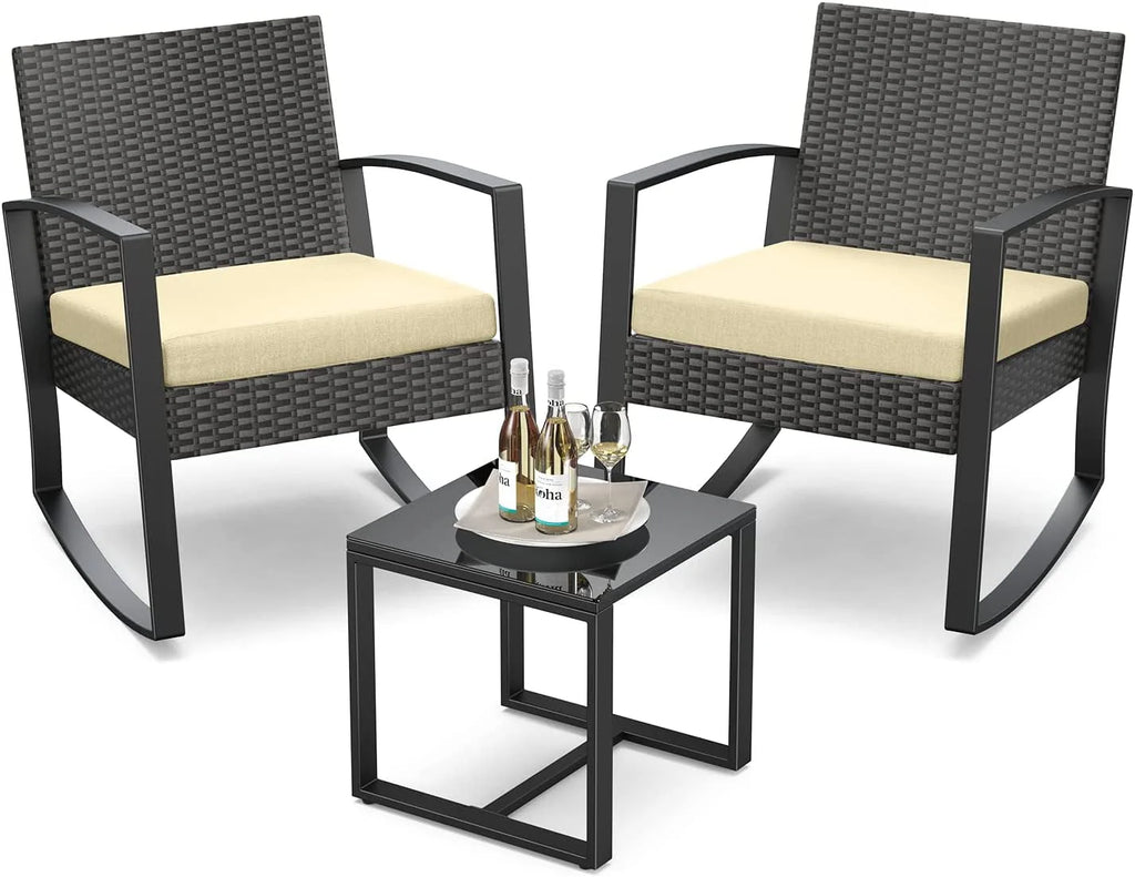 3 Piece Patio Bistro Set with Glass Table F7621