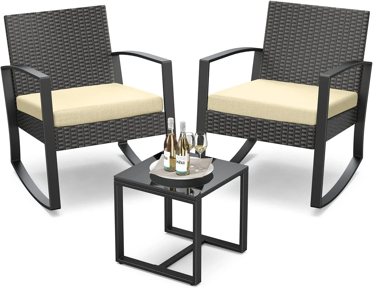 3 Piece Patio Bistro Set with Glass Table F7621