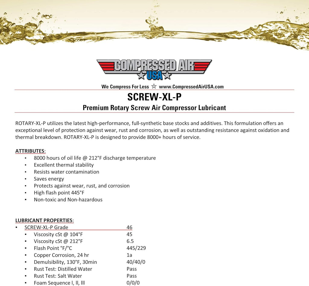 8000 Hour Rotary Screw Air Compressor Lubricating Oil (1 Gallon) U7507