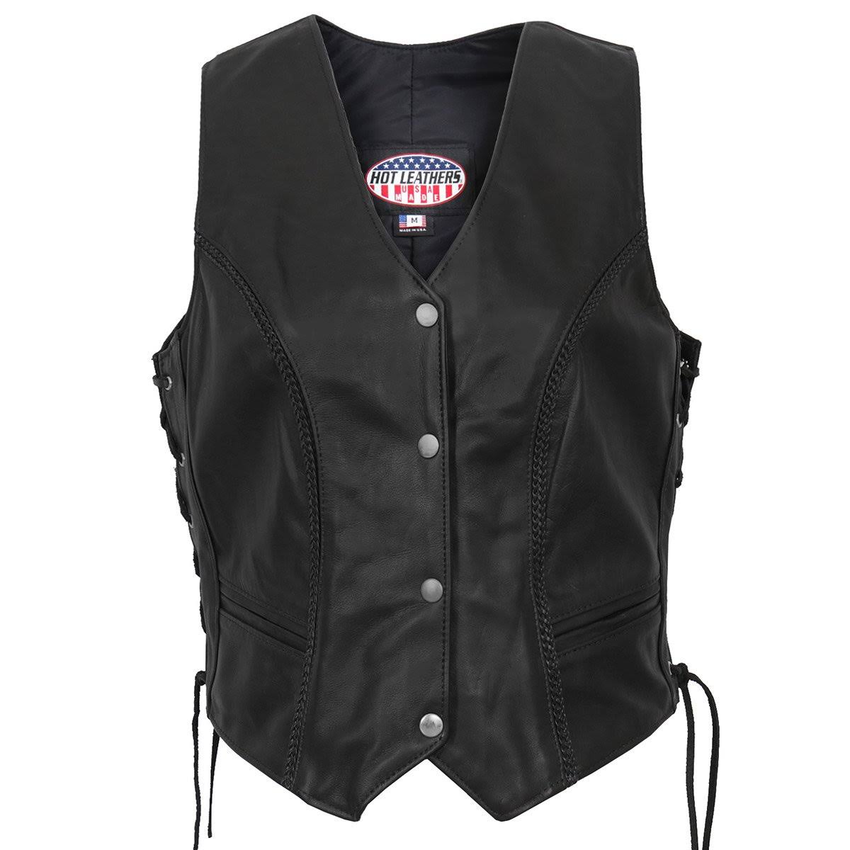 Ladies Braided Leather Vest Black 2X-Large Q8278