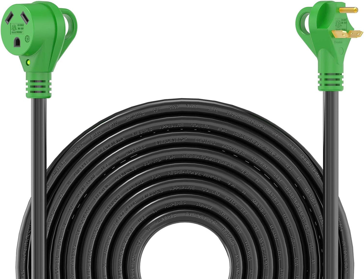 30 Amp 30 Feet RV Power Extension Cord, 10/3 Gauge STW, Green, Pack of 2 I108575