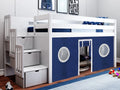 Contemporary Low Loft Twin Bed with 3 Drawer Stairway E9844