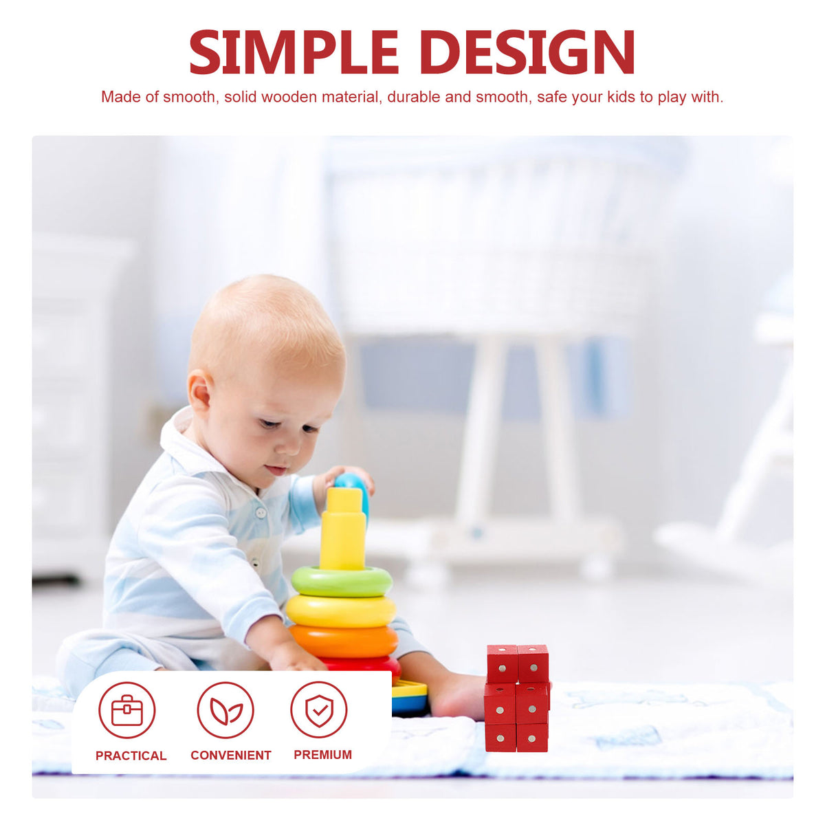 10 Pcs Wooden Magnetic Cube Building Blocks P178