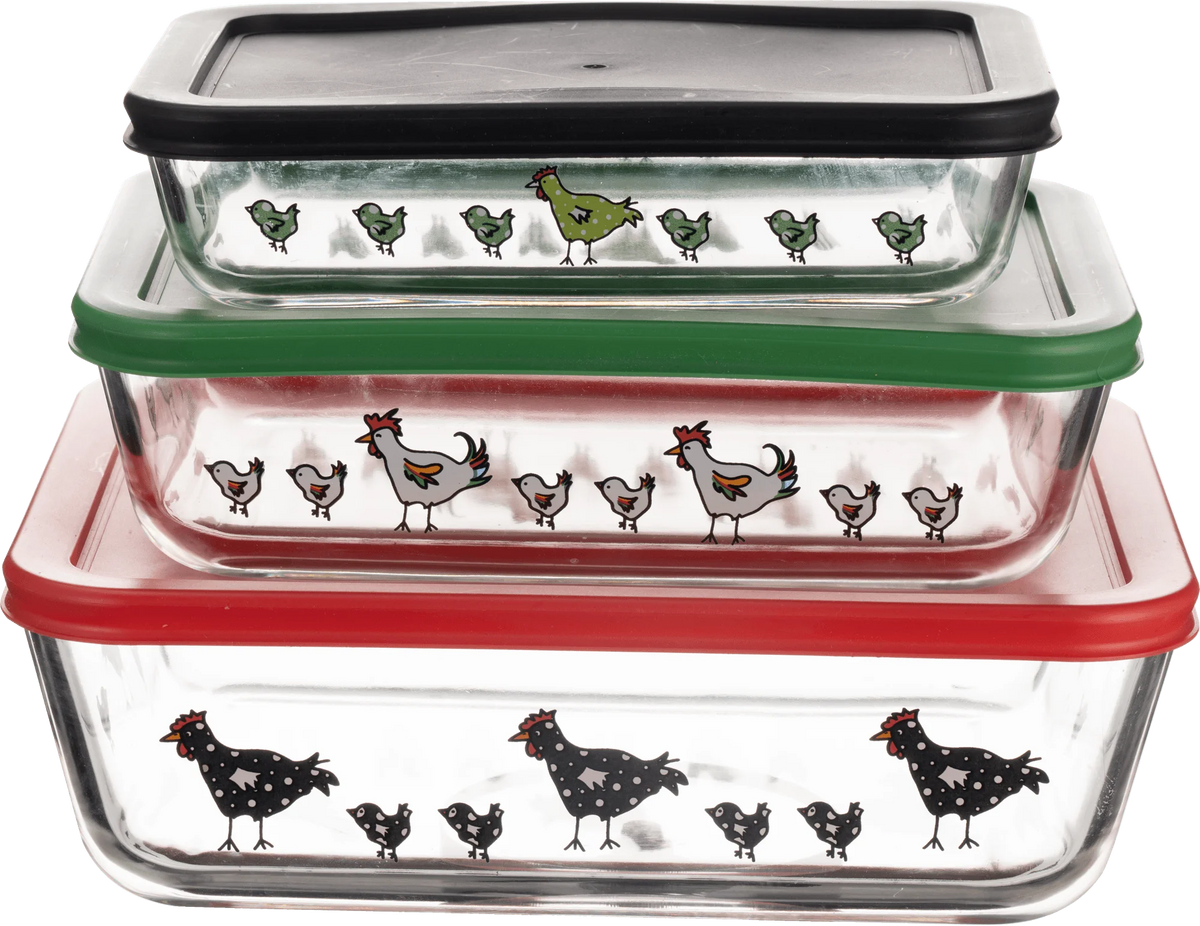 Borosilicate Glass Nesting Container Set With Snap-On Lids 3 Container Set J426399