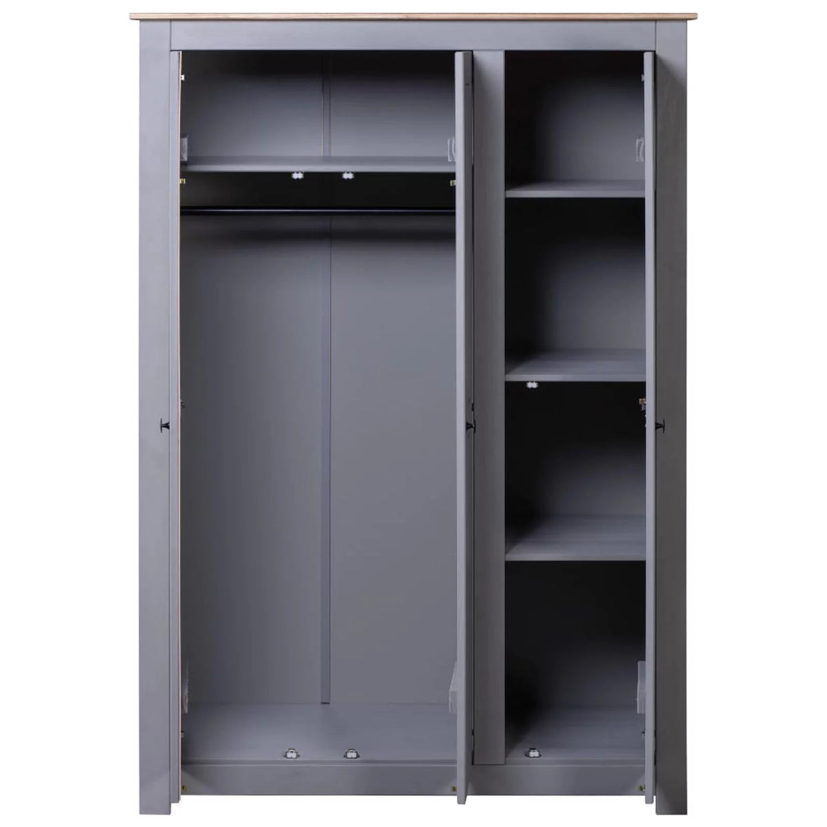 3-Door Gray Pine Wardrobe E897565