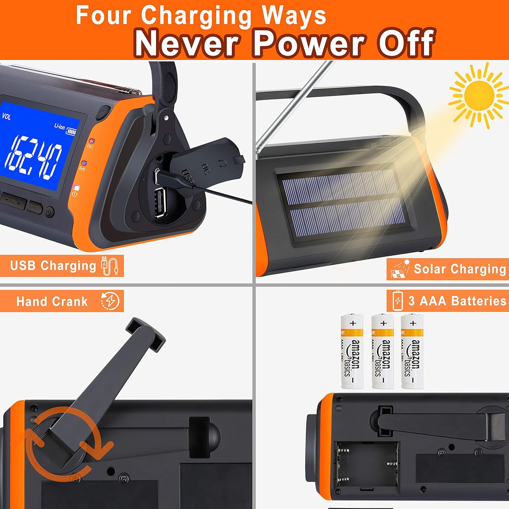 Solar Powered Hand Crank AM/FM/NOAA Emergency Weather Alert Radio with LED Flashlight, Pack of 2 N3502