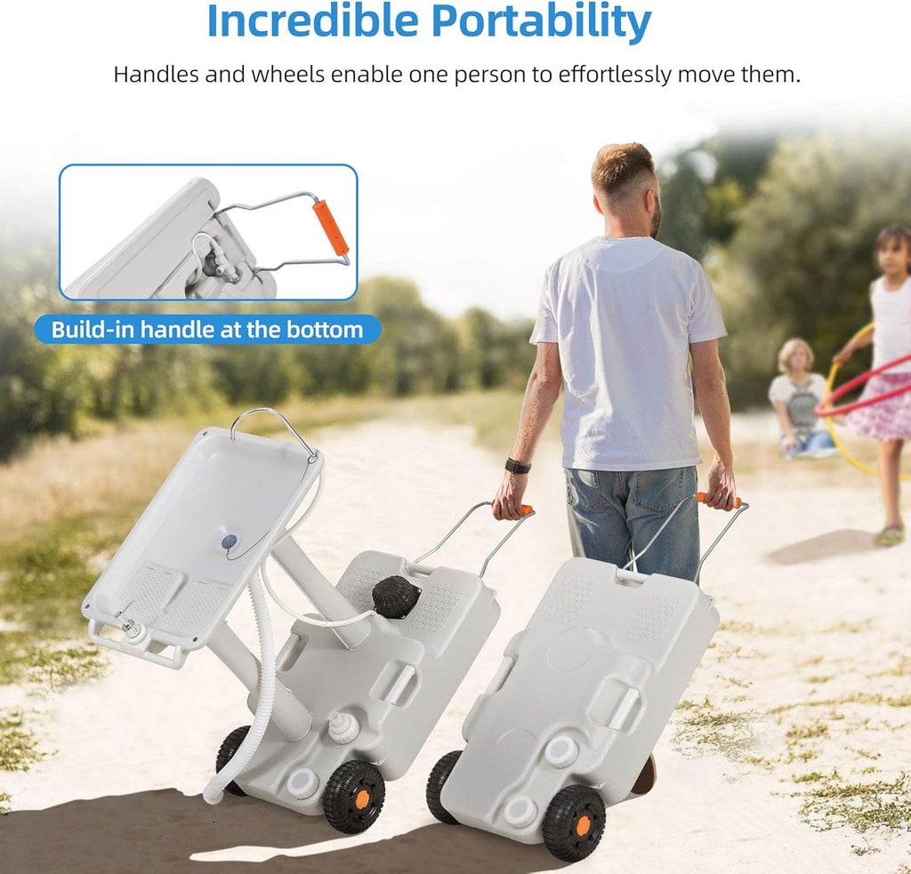 Portable Sink Camping 30 L with Rolling Wheels, Hand Washing Station with 30 L Sewage Tank L581