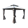 Grey Hardtop Gazebo with Steel Roof, Netting and Curtain 10' x 12' C66074