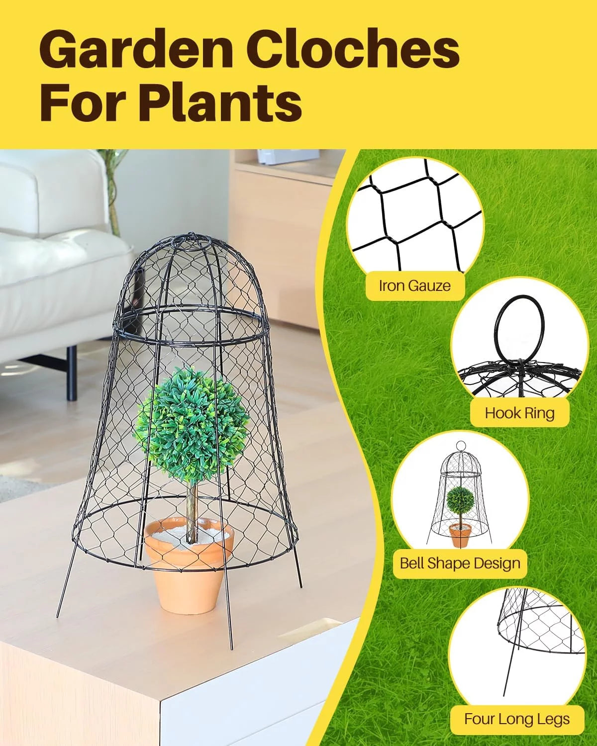 Chicken Wire Cloche 11.8''Dx22.8 H Black Metal 6 Pack W402