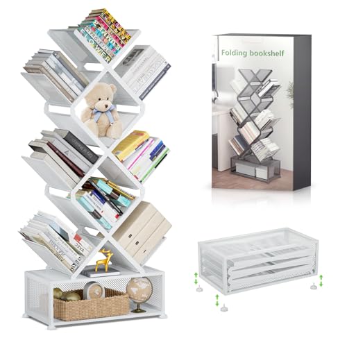 Black 9 Tier Folding Tree Bookshelf with Storage Cabinet P69227