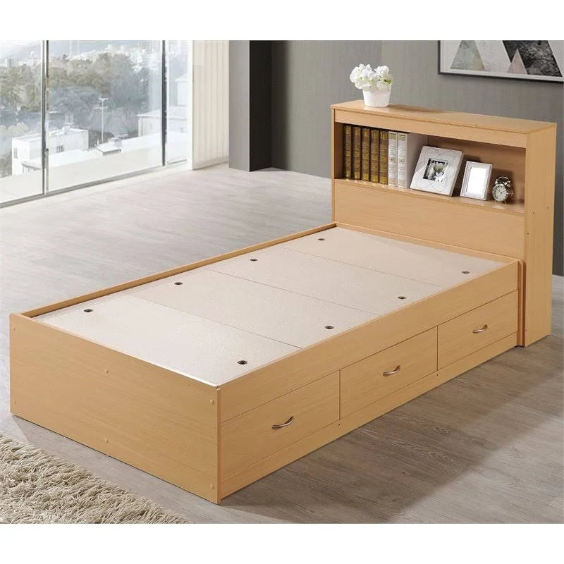 Twin-size Captain Bed with 3-Drawers and Headboard in Beech V479