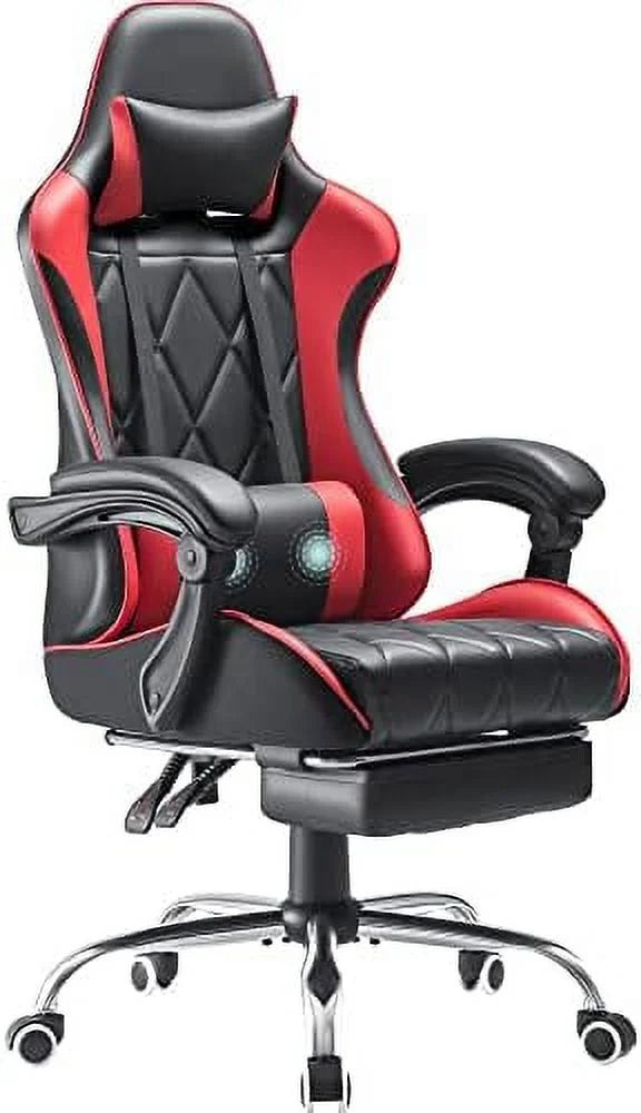 White Ergonomic Gaming Chair with Footrest and Massage Lumbar Support B1154