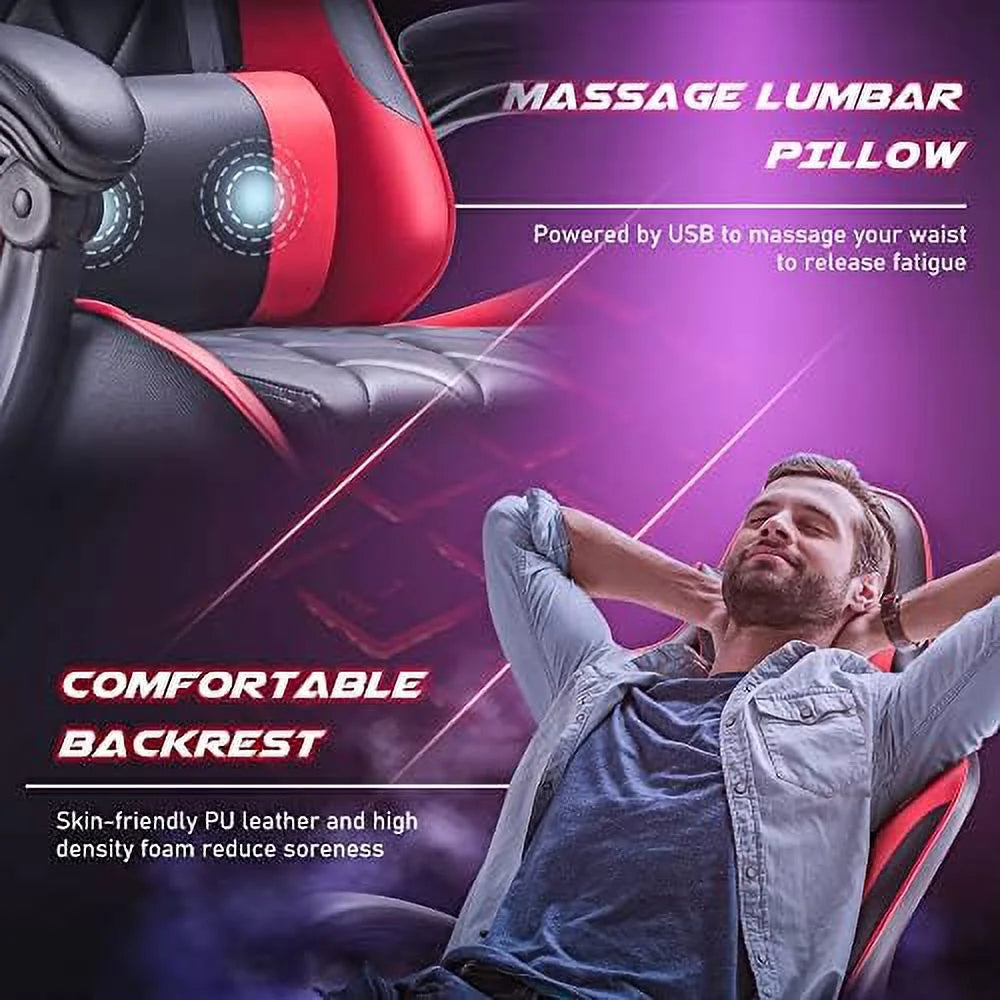White Ergonomic Gaming Chair with Footrest and Massage Lumbar Support B1154