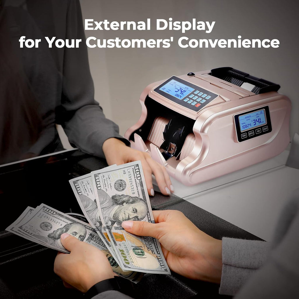 Rose Gold Money Counter Machine with 3 Screens V567