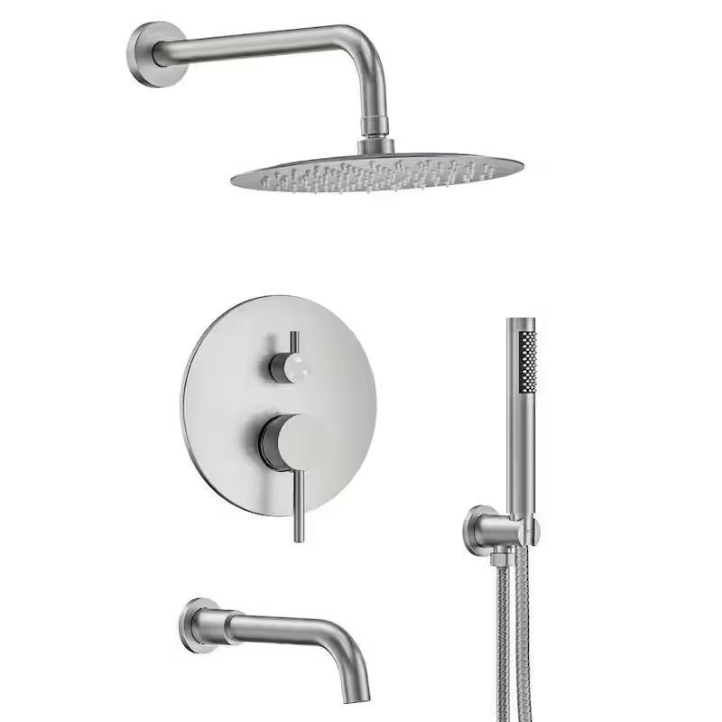 10 in. 3-Spray Wall Mount Shower Head and Tub Faucet 2.5 GPM Brushed Nickel A789