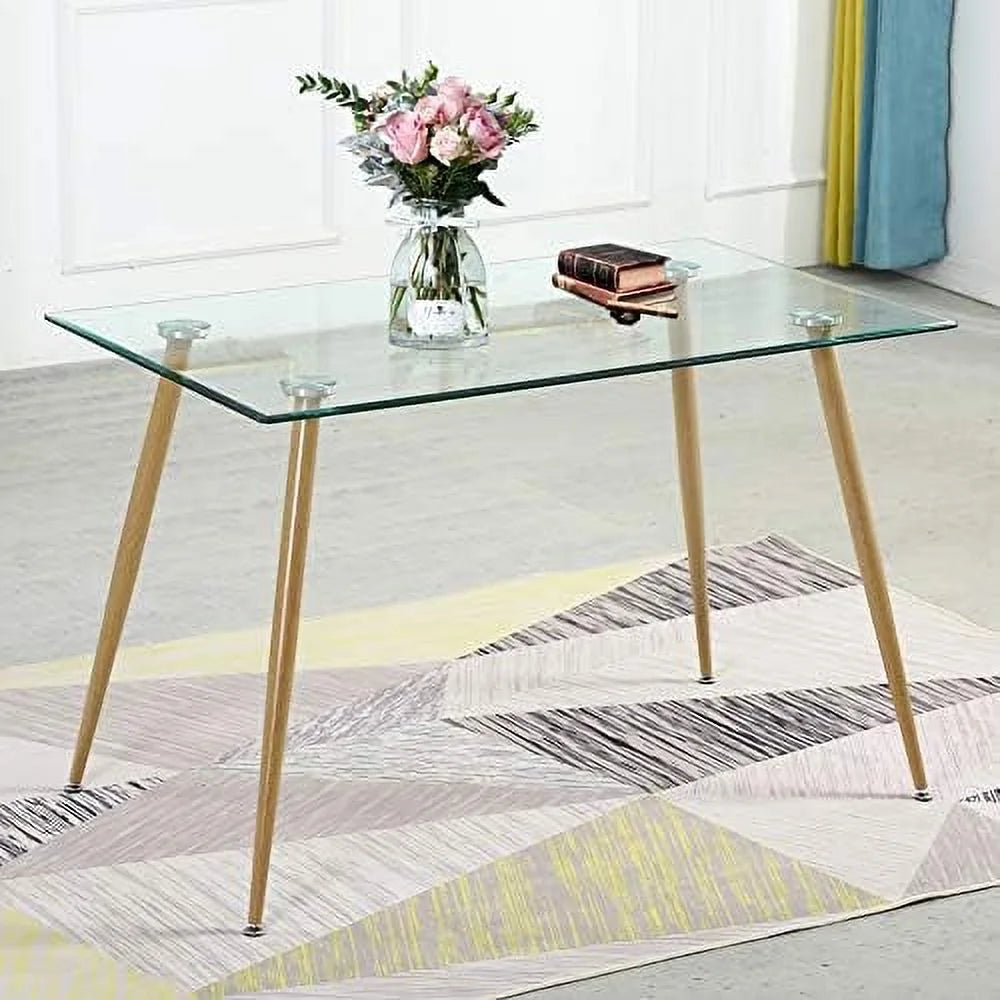 Glass Dining Table for 4 with Tempered Glass Top Metal Legs E758472