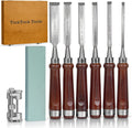 8 Piece Wood Chisel Set with Walnut Handles Chrome Vanadium Blades Sharpening Stone Honing Guide Wooden Storage Case O974