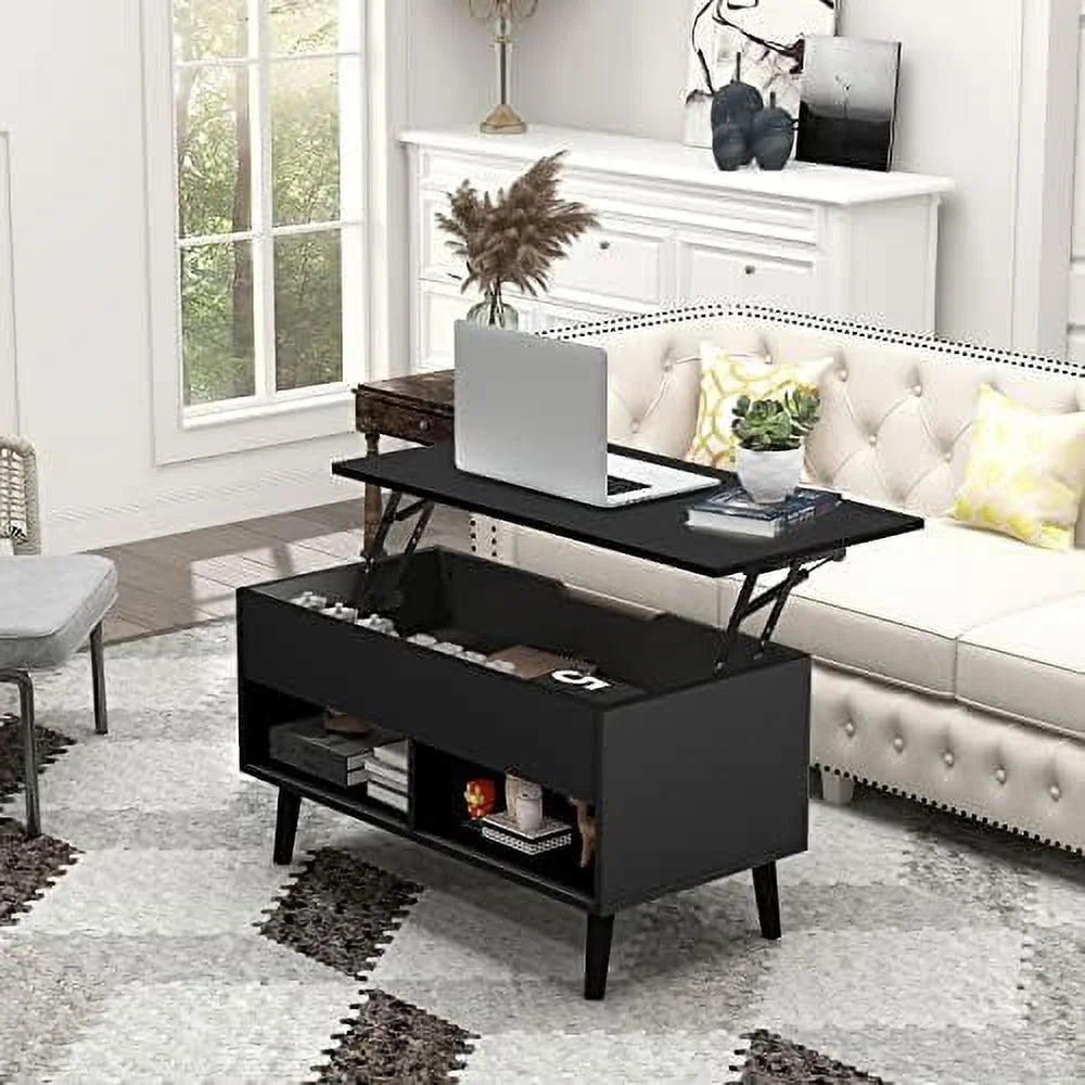 Lift Top Coffee Table with Hidden Compartment and 2 Open Shelves S1523