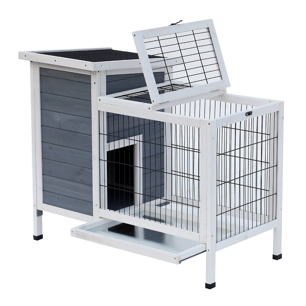 36x22 Raised Outdoor Wooden Rabbit Hutch with Enclosed Run O690