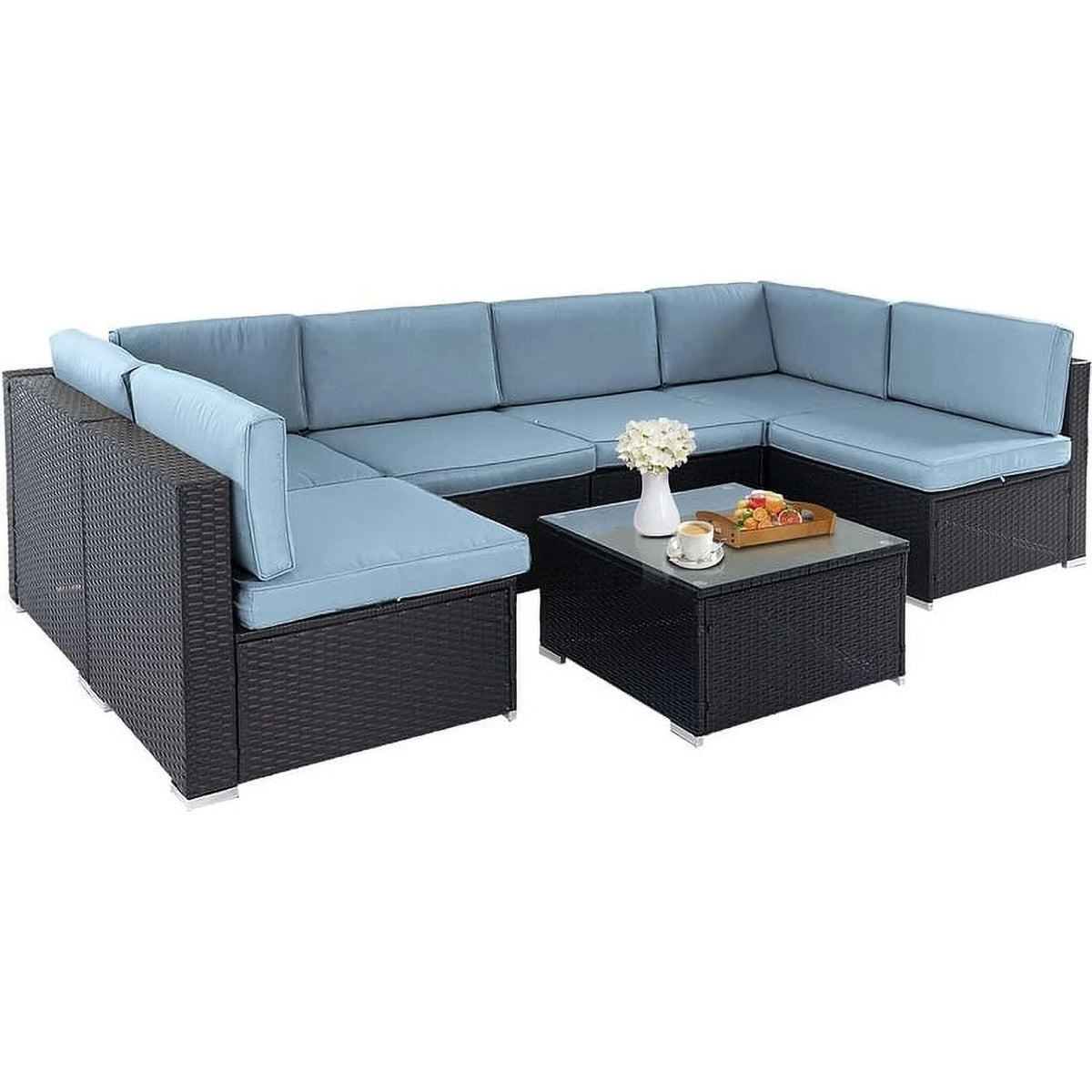 Black Wicker Rattan 7-piece Sectional Sofa Set Z187