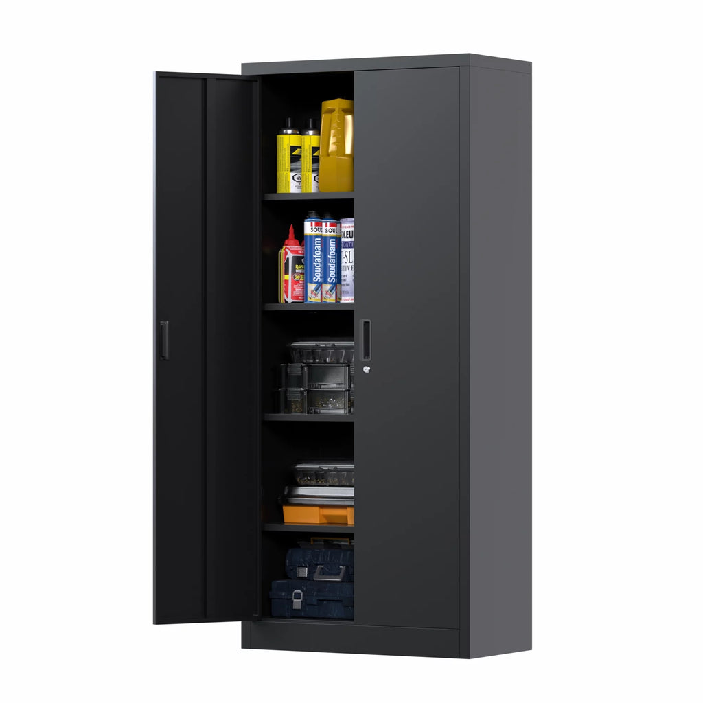 71 inches Tall Black Metal Storage Cabinet with 4 Adjustable Shelves J50692