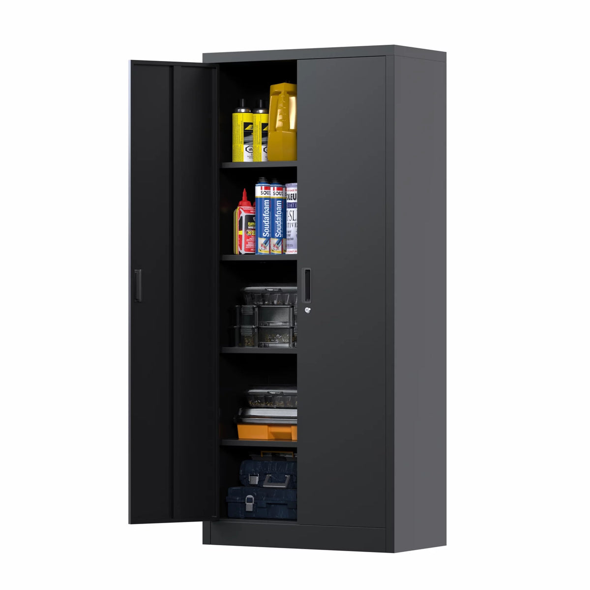 71 inches Tall Black Metal Storage Cabinet with 4 Adjustable Shelves J50692
