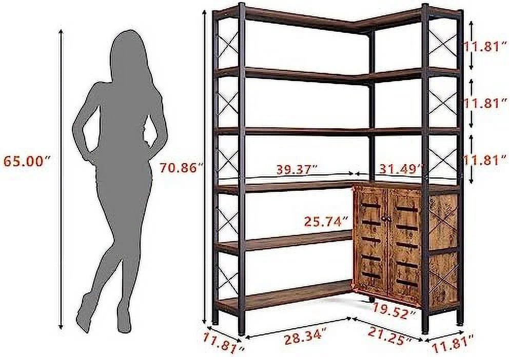 Corner Bookshelves 6 Tiers Metal Frame N898837