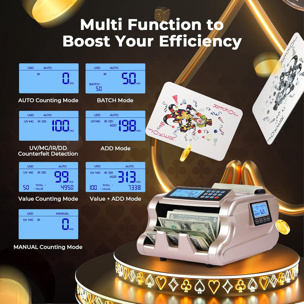 Rose Gold Money Counter Machine with 3 Screens V567