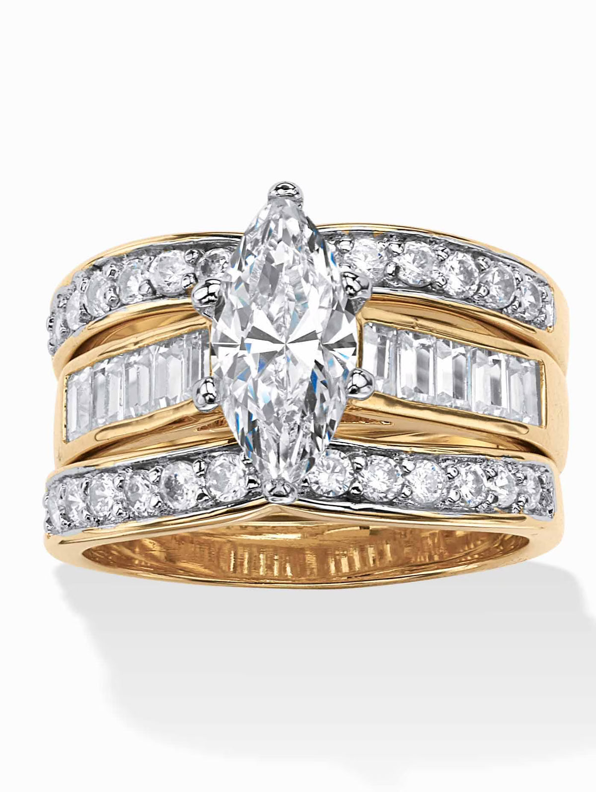 3.86 TCW Marquise-Cut Cubic Zirconia 3-Piece Bridal Set Gold-Plated R85289