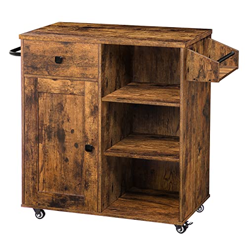 White Kitchen Island with Drawer and Towel Rack A10817