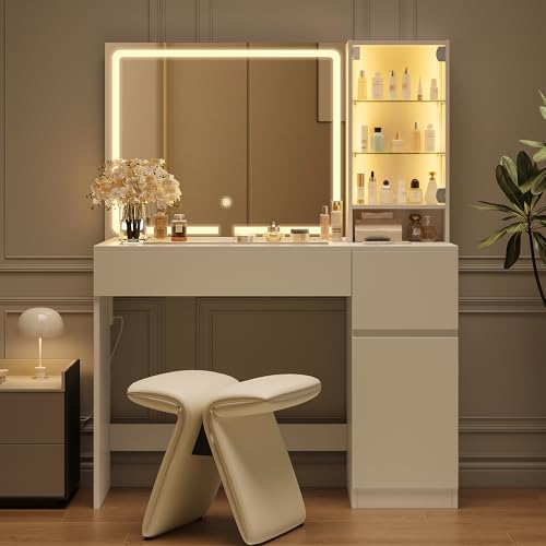 41" White Vanity Desk with Mirror and Lights M72073