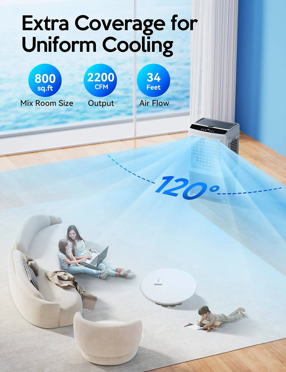 Evaporative Air Cooler, 2200CFM 9.2Gallon with Remote Control M19319
