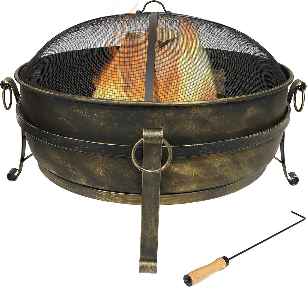 24-Inch Wood-Burning Fire Pit with Spark Screen and Metal Grate C132494