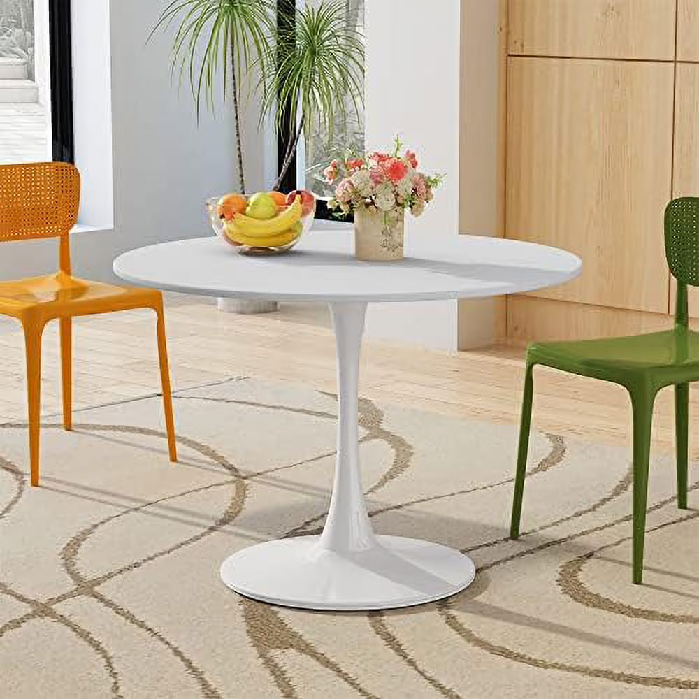 32" Round Dining Table with Printed Marble Table Top Metal Base O80038