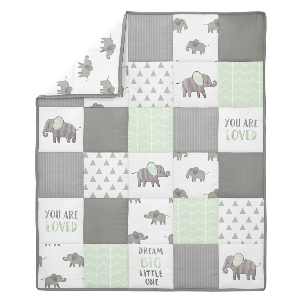 Mint Elephant Safari Crib Bedding Set - 5 Pieces - Green Grey and White Watercolor Y599023